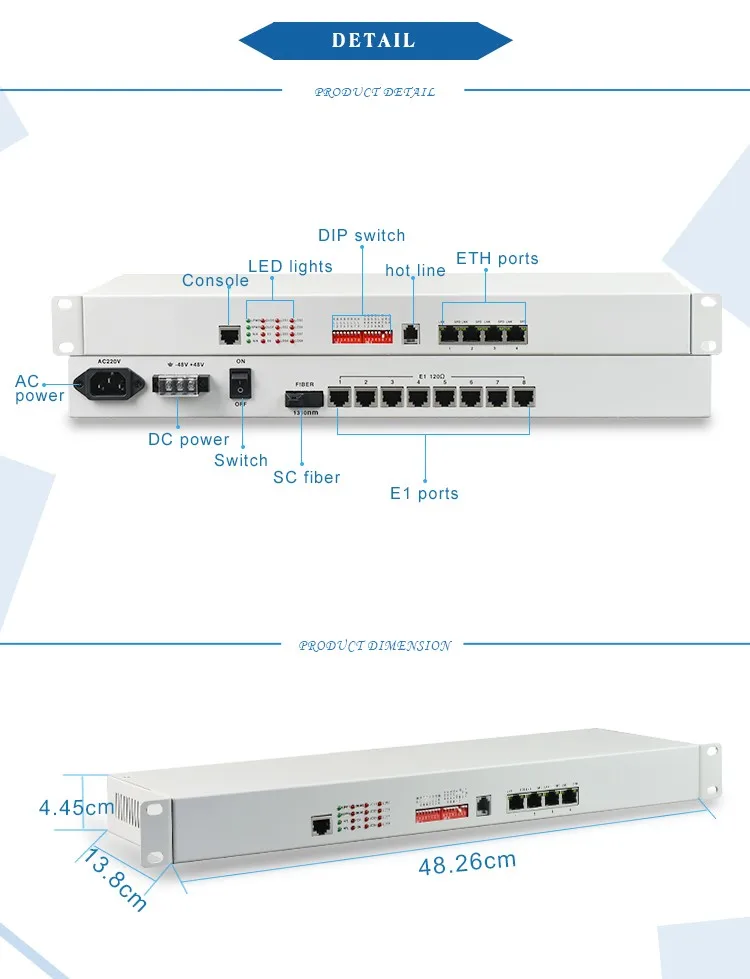 Equipo sdh pdh 8 e1 mux 8 canales e1 pdh multiplexor 120ohm E1