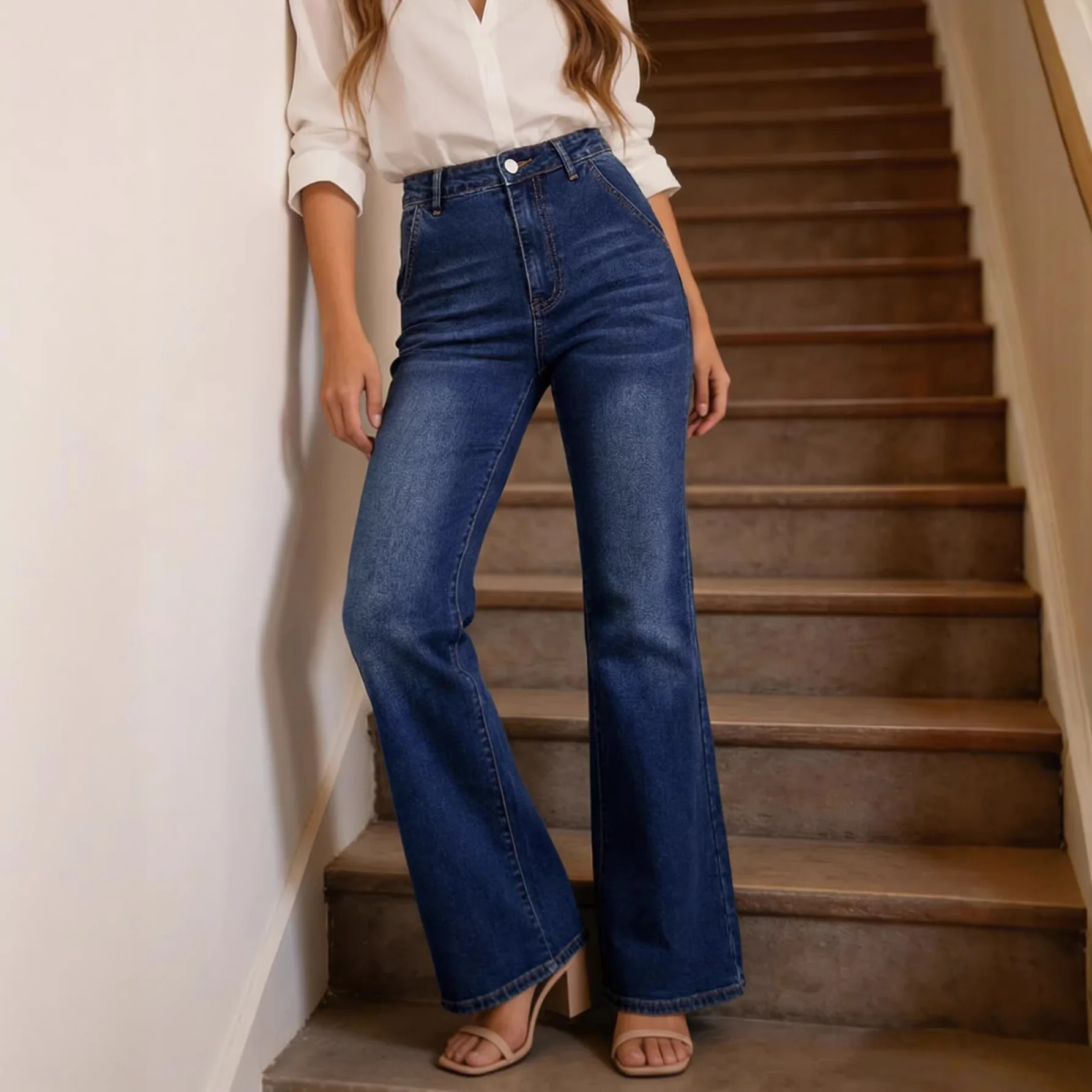 

Европейские и американские эластичные джинсы, новые потертые прямые брюки для женщин