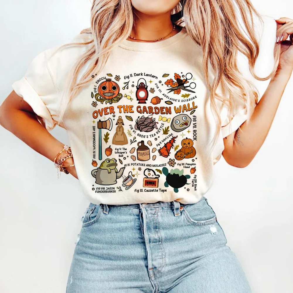 Trendy Style Over The Garden Wall Pumpkin Printed Pattern Fun Cartoon Fashion Casual Summer Women\'s Plus Size Loose T-Shirt