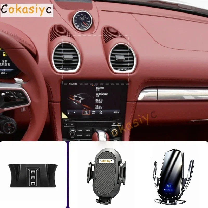 Suporte para telemóvel para carro, para Porsche 718, modelos 2016, 2017, 2018-2023. Suportes para telemóvel, carregamento sem fios para carro, base de