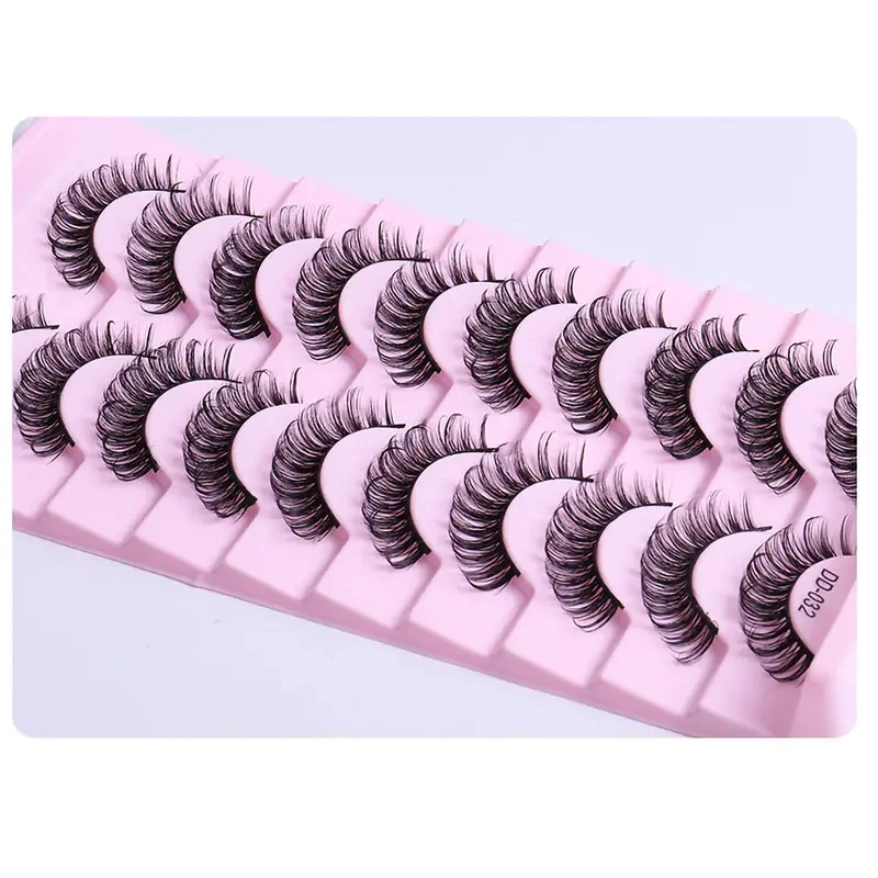 10 أزواج من الرموش الرقيقة المخططة الروسية ثلاثية الأبعاد المتينة القابلة لإعادة الاستخدام بطول 10-16 ملم، رموش مجعدة، مكياج تمديد