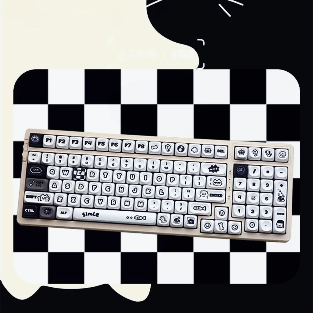 130-Key Set Cute Cat & Dog MOA Keycaps Compatible with Cherry MX Switches for Mechanical Gaming Keyboard