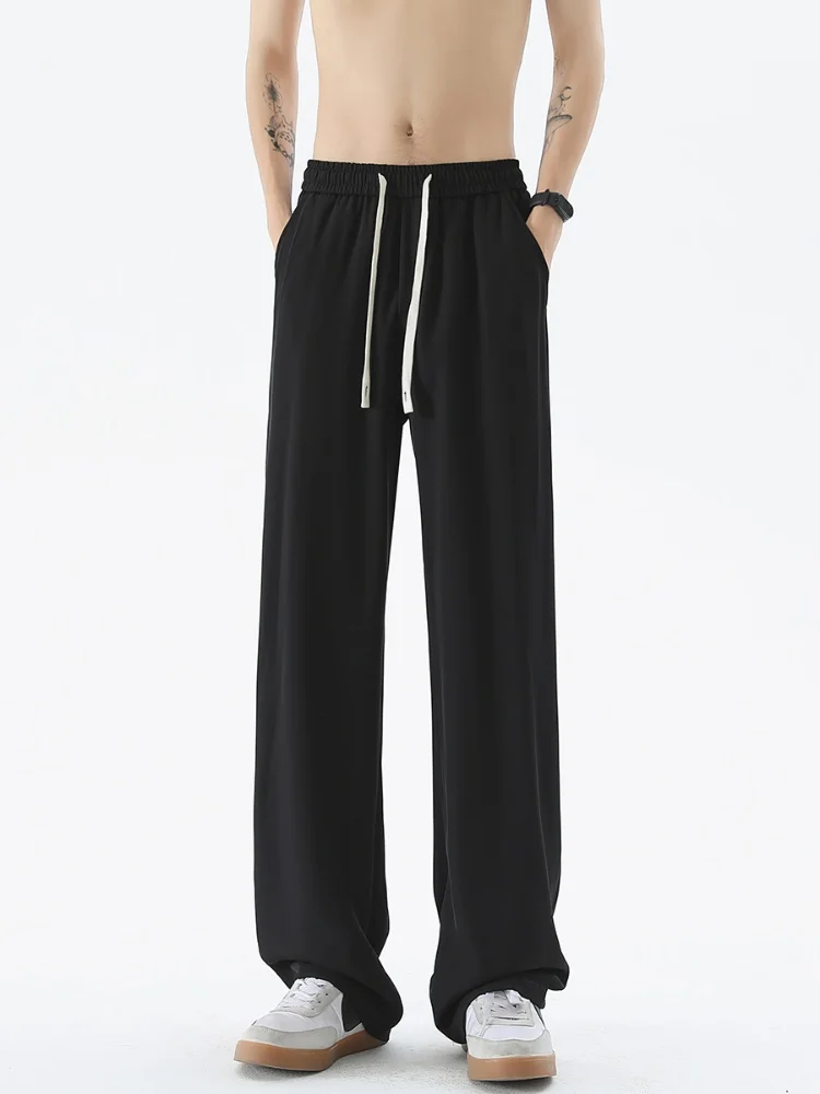 

Ice Silk Men's Summer Thin Qui Dry Casual Sports Pants Drapey Wide Leg Loose Fit Faionable Brand Breathable Long Trousers