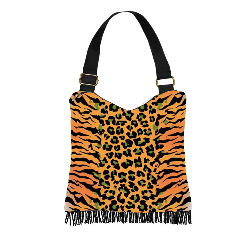 Canvas crossbody bag animal patterns and leopard print custom Handbag artistic patterns women's single-shoulder bag gift view 2