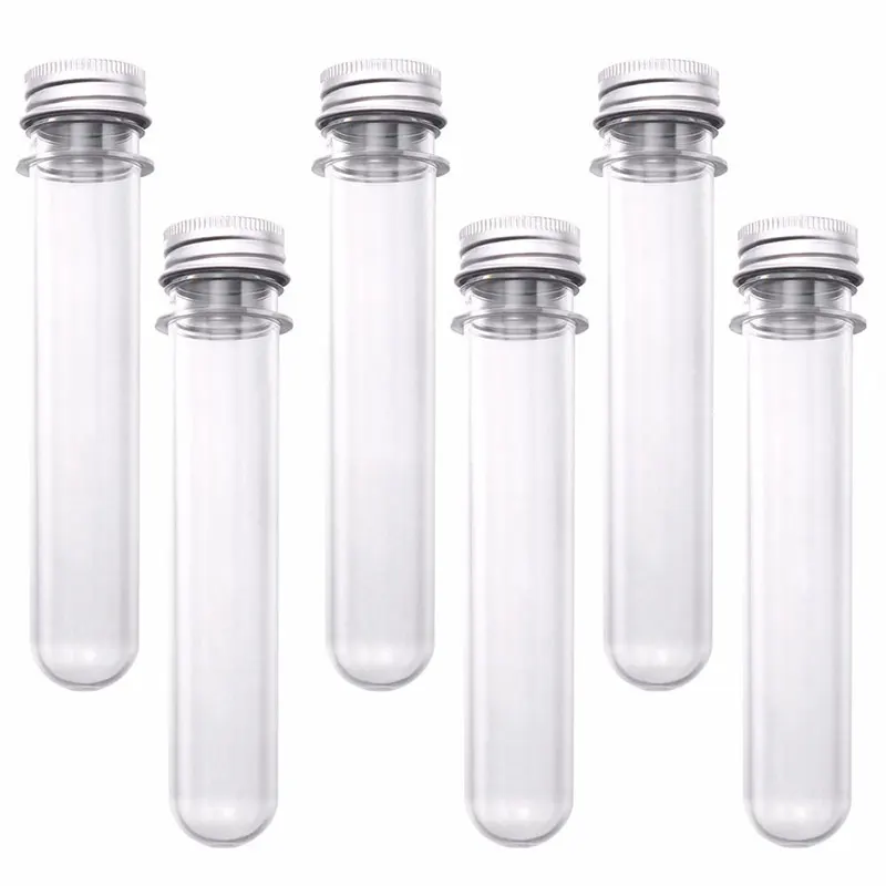 6Pcs 40ml Plastic Clear Test Tubes With Screw Caps Candy Cosmetic Travel Lotion Containers