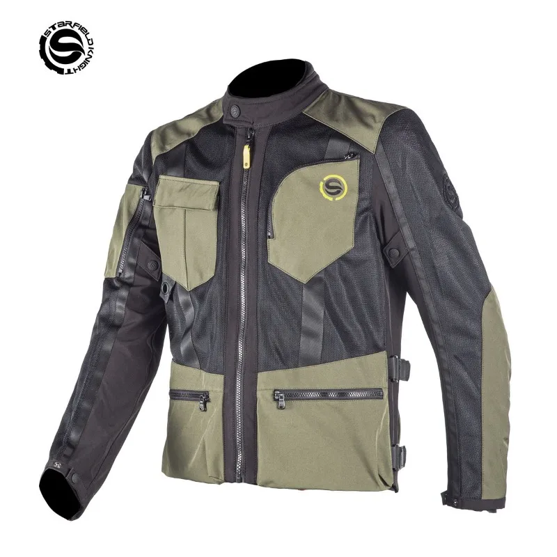 HOT Star Field Knight Men's Mesh Riding Clothes Summer Breathable Black Motorcycle Jacket With Body Protective Gear Accessories