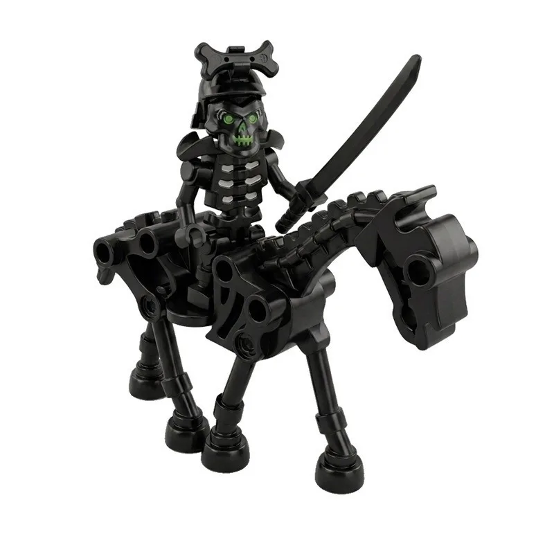 Skelett-Puppenarmee, Skelett-Kriegspferd, Skelett-Trupp mit Waffen, quadratische Bausteine, Geburtstagsgeschenke, Weihnachtsgeschenke.