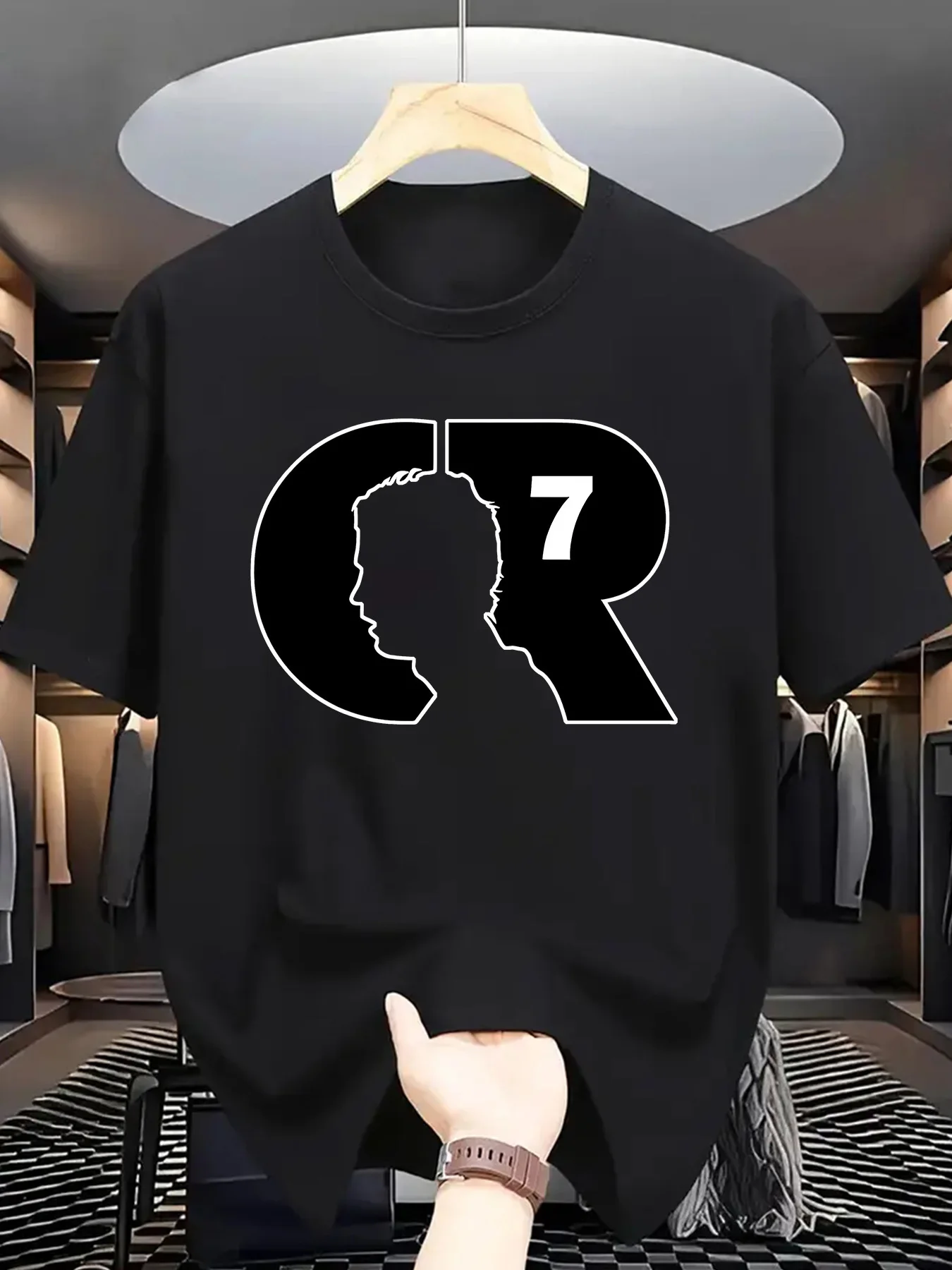 

Мужская летняя модная оранжевая футболка с принтом CR7, повседневная с круглым вырезом, коротким рукавом, полиэстером, можно стирать в машине