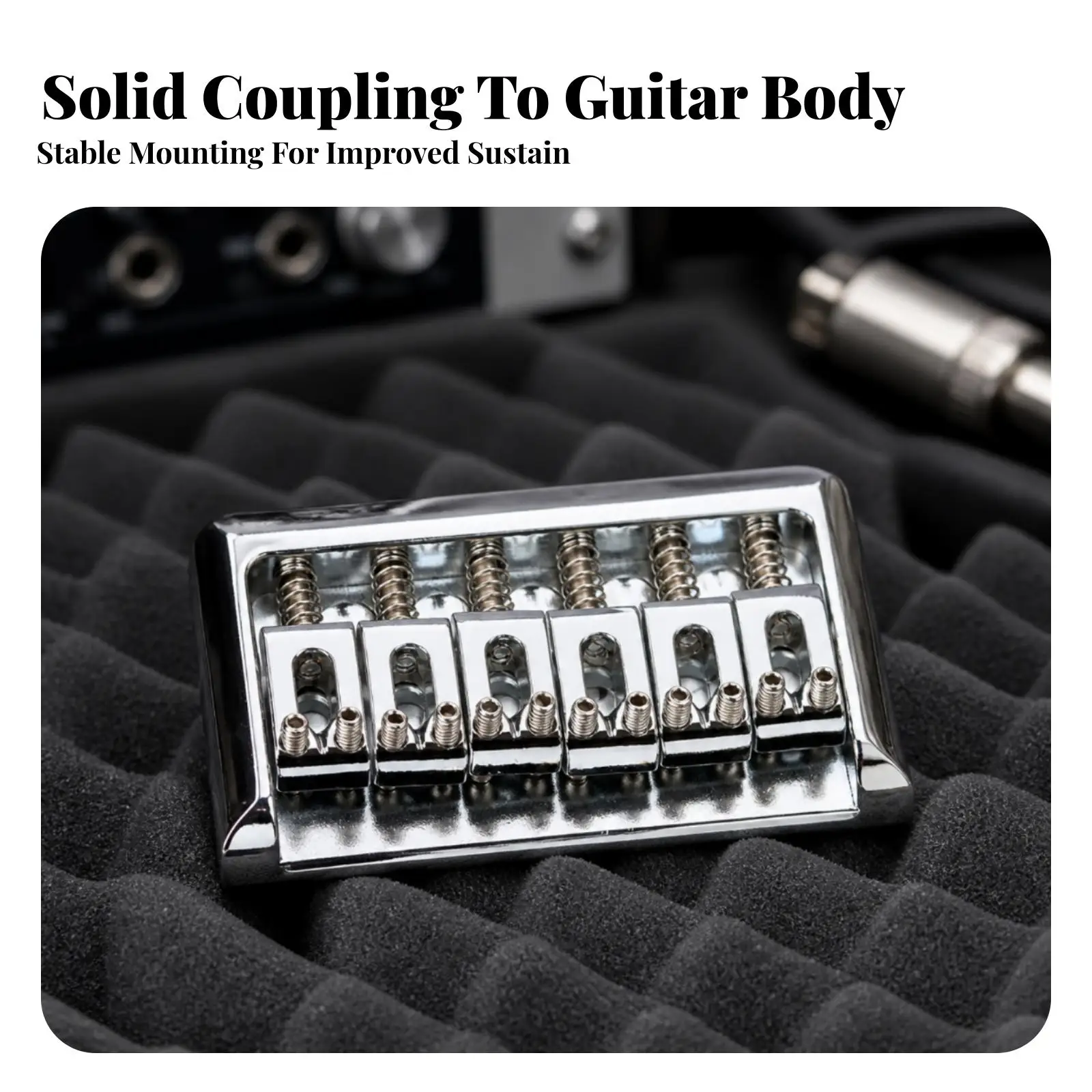 Electric Guitar Chrome Bridge Six String Silver Metal Hardware with Fine Tuning Screws and Low Profile Rectangular Body Design