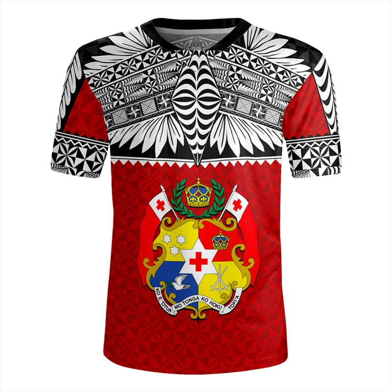 Harajuku 3D Tonga Rugby-Jersey Print V Neck T Shirt The Kingdom Of Tonga Emblem Graphic V neck T-shirts Mens Clothing Tee Shirts