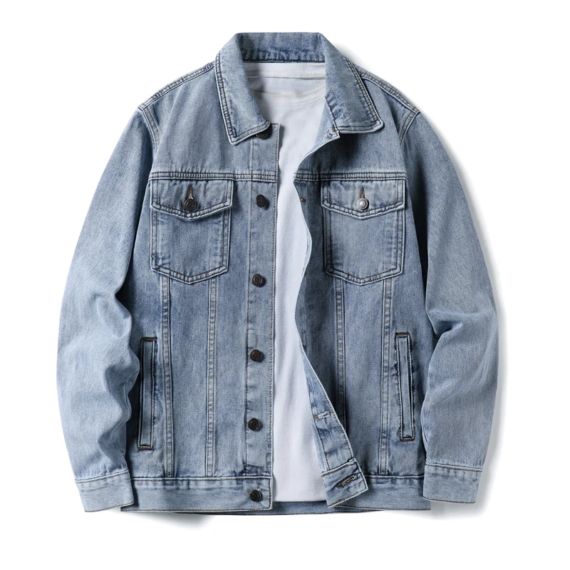 

2025 Light Blue Men's Denim Jacket - Spring New Workwear Style Trendy Versatile Casual Coat Plus Size 3XL 4XL Vintage Casual