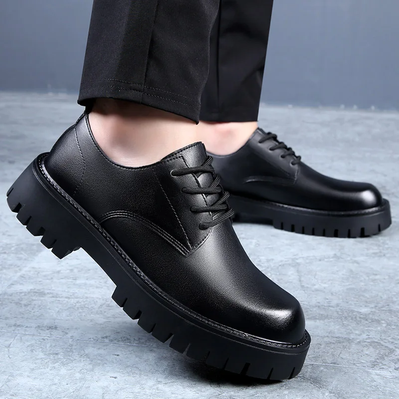 Men Oxfords Genuine Leather Dress Height Increasing Shoes Mens Casual Business Platform Shoes Male Work Tooling Footwear No Slip