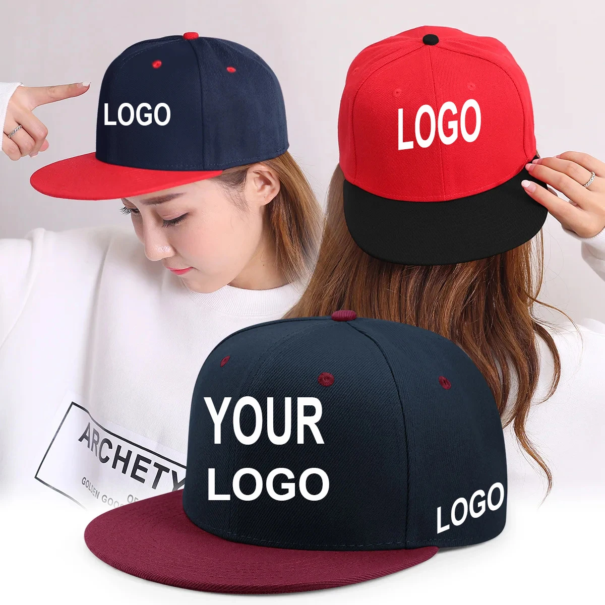 

Custom Logo Hip Hop Flat Brim Baseball Cap Embroidery Or Print Snapback Sun Cap for Women And Men Outdoor Sport Sun Protection