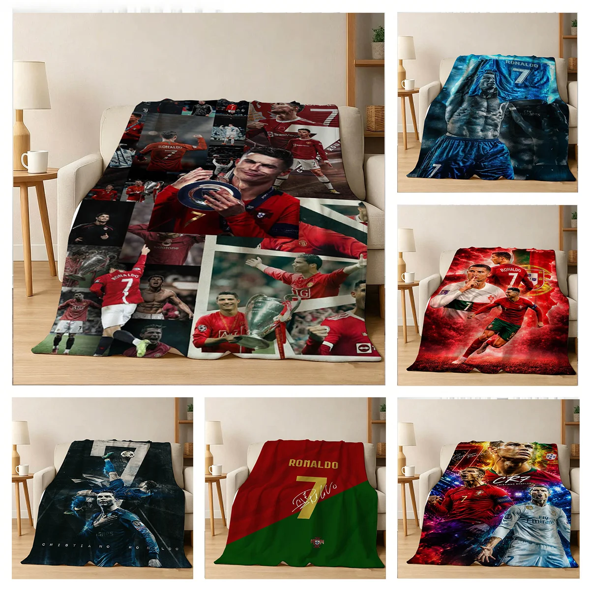 Hot 3D Football Star R-Ronaldo Goat Flannel Blanket,Cozy Soft Throw Blanket Art for Home Decor Bedroom Bed Sofa Picnic Cover Kid