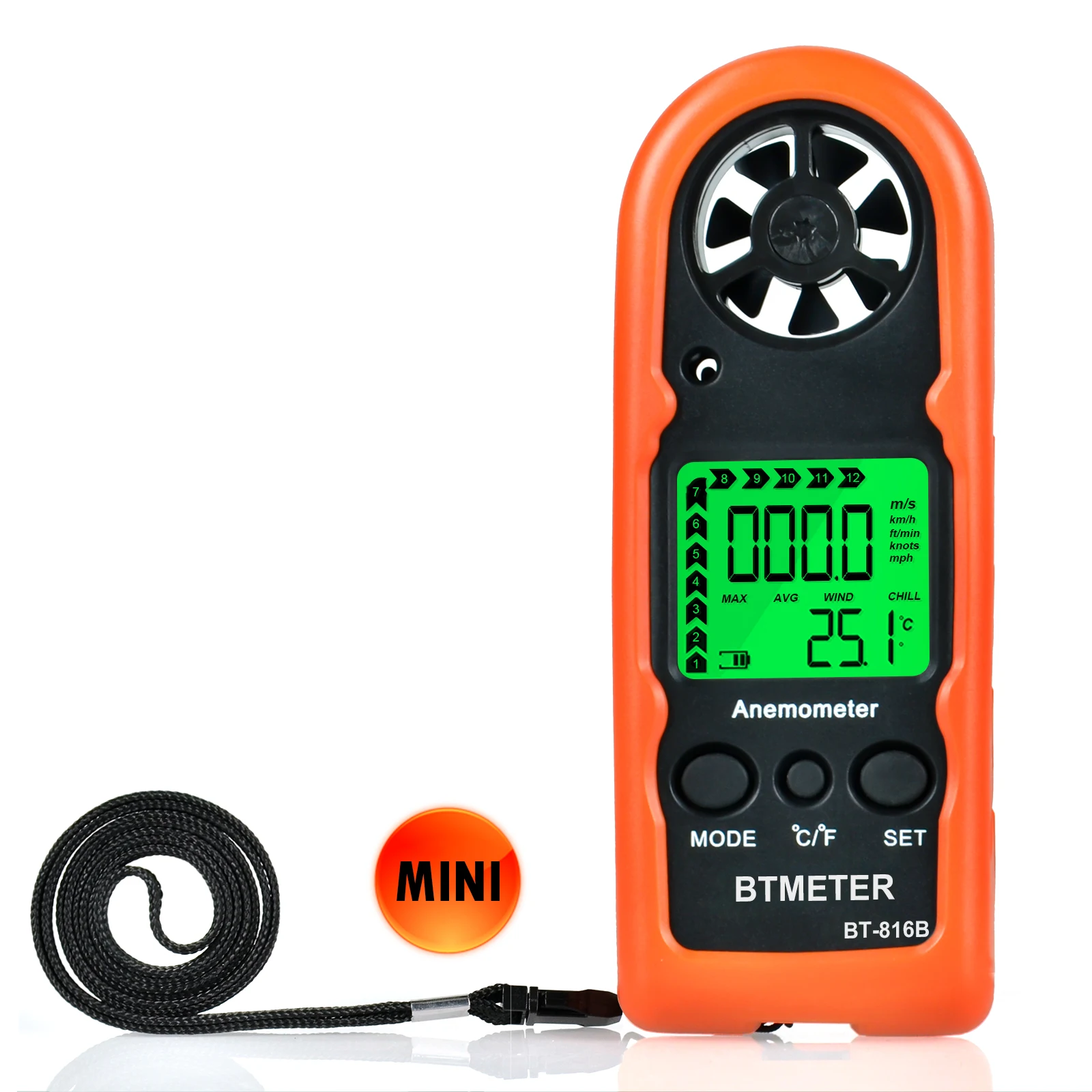 

Handheld Anemometer Digital Wind Speed Meter 0-30m/s with Temp CFM HVAC Air Flow Tester Backlit LCD for Outdoor Sailing Drone