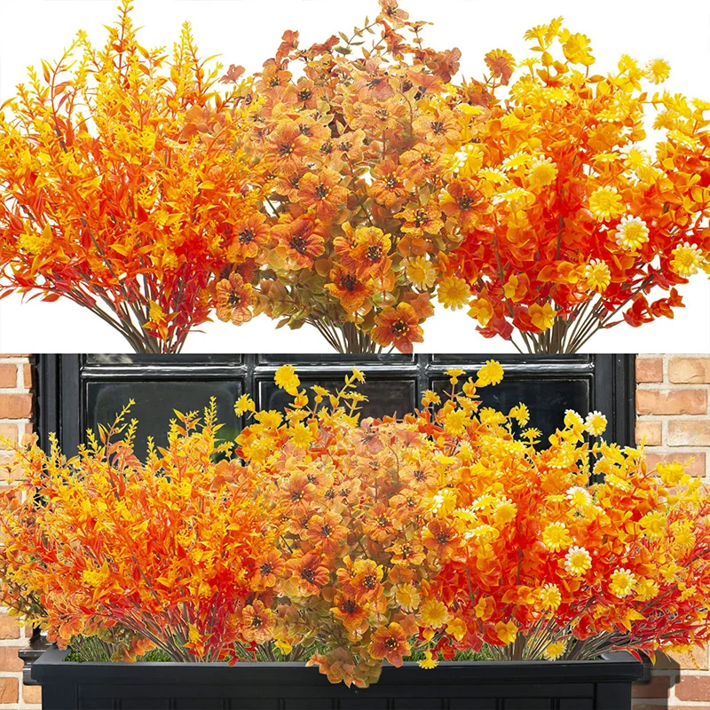 Artificial Fall Flowers Outdoor Autumn Fake Flowers Plastic Shrub Plant for Wedding Home Garden Thanksgiving Christmas Decor