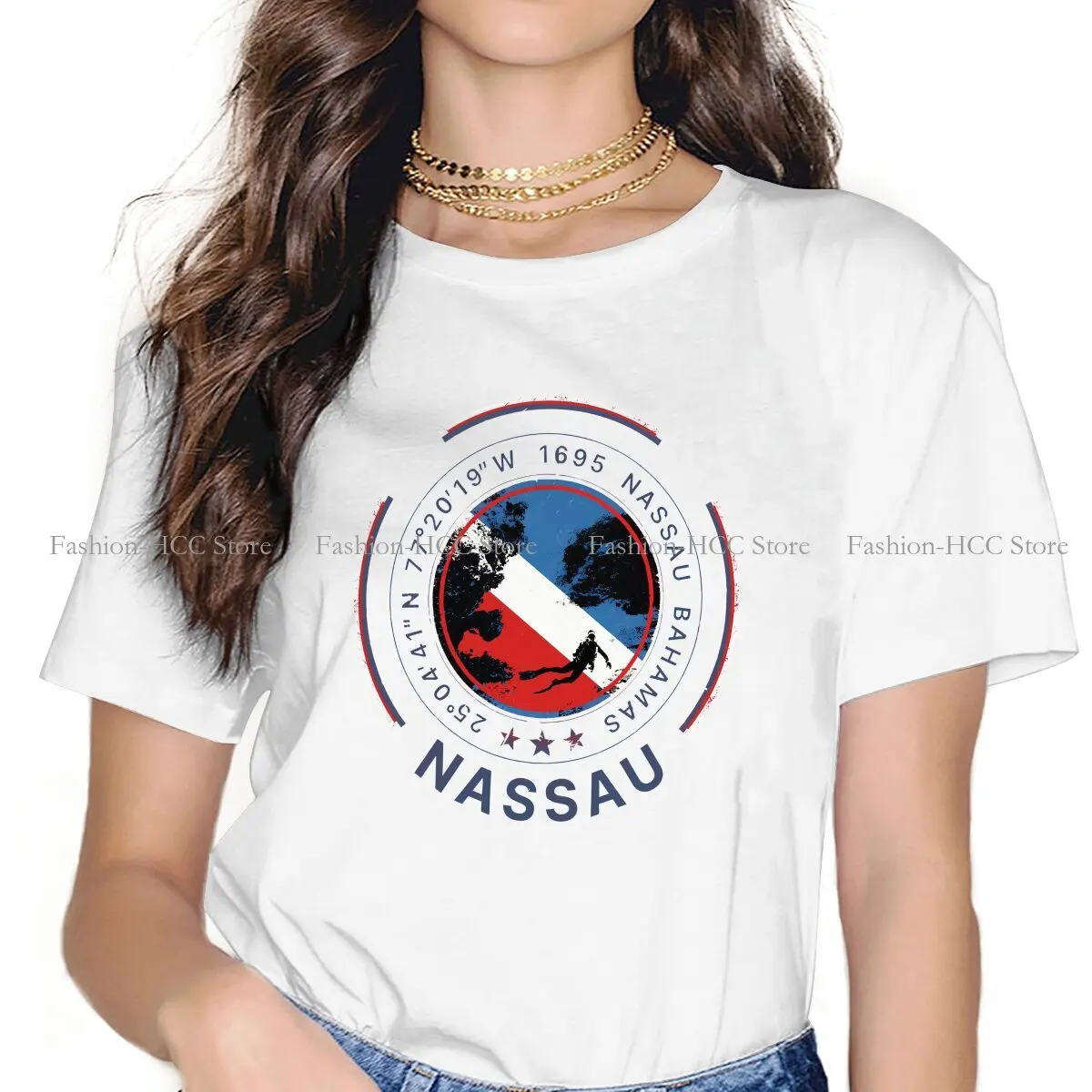 Nassau Bahamas Diving Graphic Polyester TShirt Dive Diving Creative Streetwear Leisure T Shirt Women