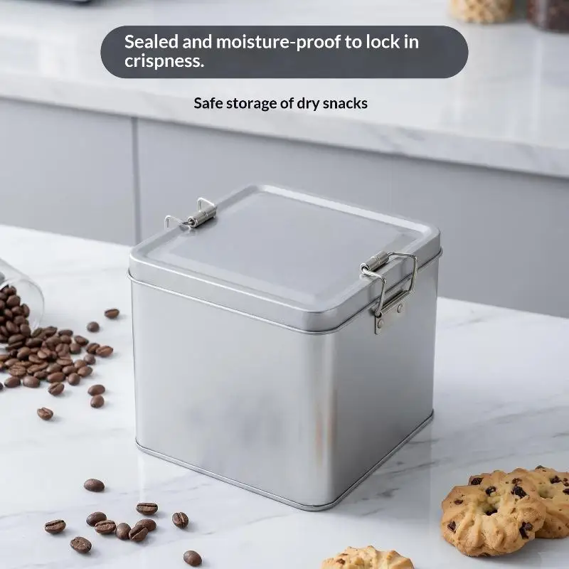 Durable Metal Rectangular Iron Storage Box with Secure Snap Lid Container for Cake Packaging Travel Food Storage