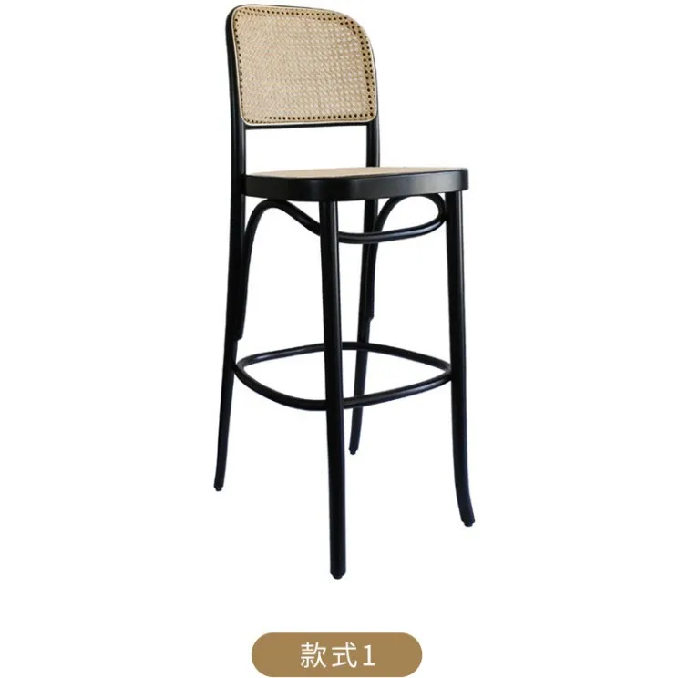 

Milk tea shop Solid wood high stool Hotel restaurant Rattan bar chair Bar chair Dining bar Home backrest Leisure chair