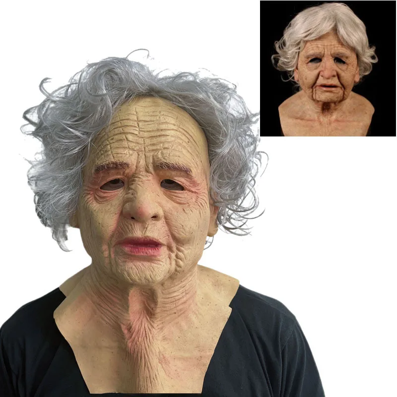 Elderly Woman Man Mask Wrinkle Full for Head Mask Grandpa/Grandma Face Mask Devil Novelty Supplies Halloween Party Cosplay Props