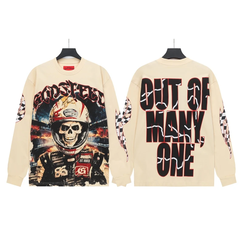 

Godspeed Skeleton R High Street Loose ex Long Sve Осенне-зимняя повседневная футболка Уличная одежда Модный хлопковый топ с принтом