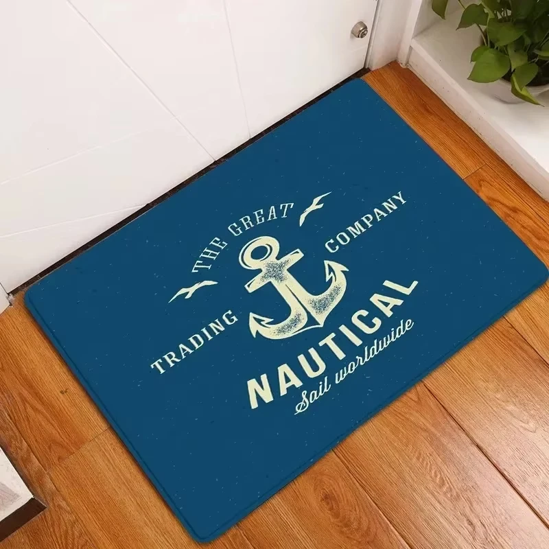 VIKAMA Nautical Anchor Pattern Welcome Mat - Machine Washable Carpet Soft Bathroom Mat Living Room, Bedroom, Kitchen Rug