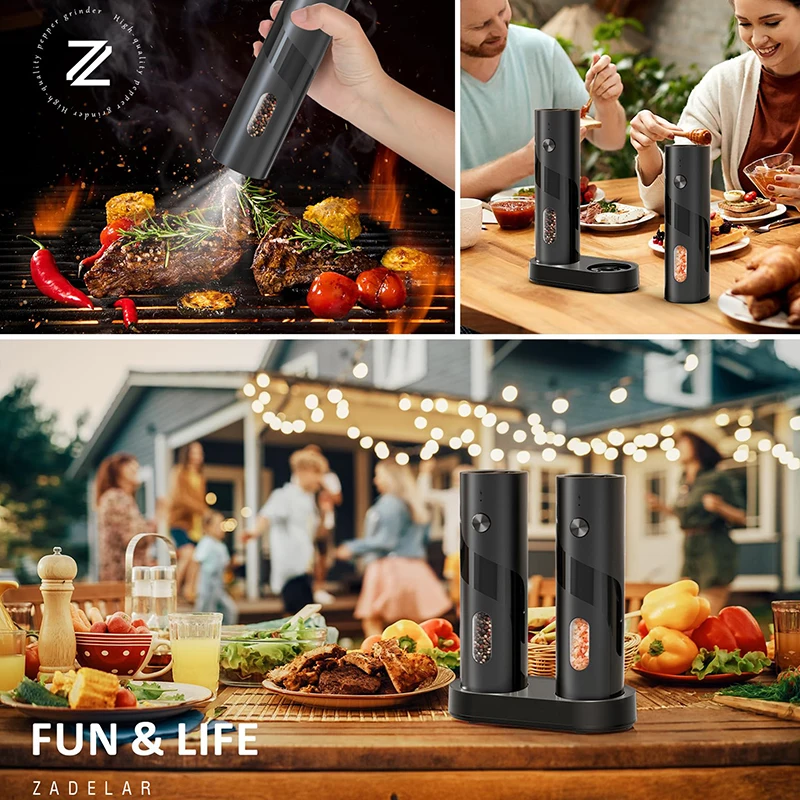 Stainless Steel Electric Salt and Pepper Grinder Set with USB C Dual Charging Base, Rechargeable