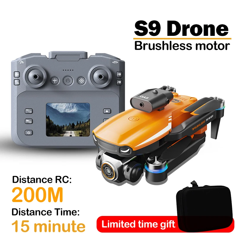 S9 Brushless Motor Drone with 360° Obstacle Avoidance 4K HD dual Camera Dron Headless Mode LCD RC Quadcopter Toys Folding Drone