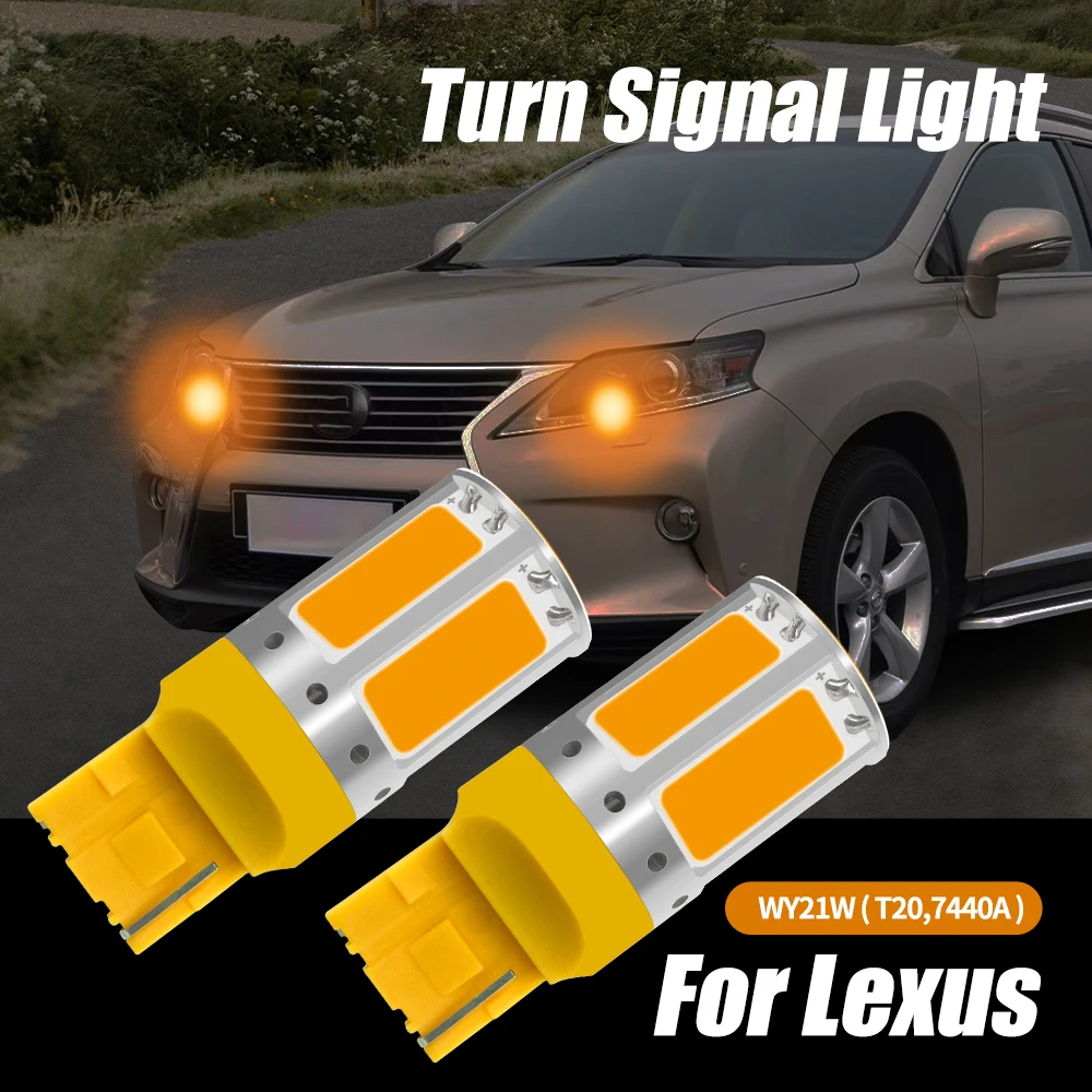 (2) No Resistor Need Amber Yellow 240-emitter COB LED 7440 T20 LED Bulbs For Front or Rear Turn Signal Lights (No Hyper Flash)