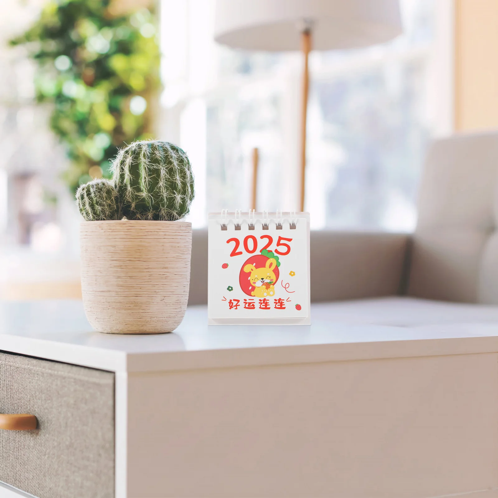 

Mini Desk Calendar White Bunny 2024 2025 Standing Flip Twin Wire Binding Desktop Organizer for Home Office Decoration