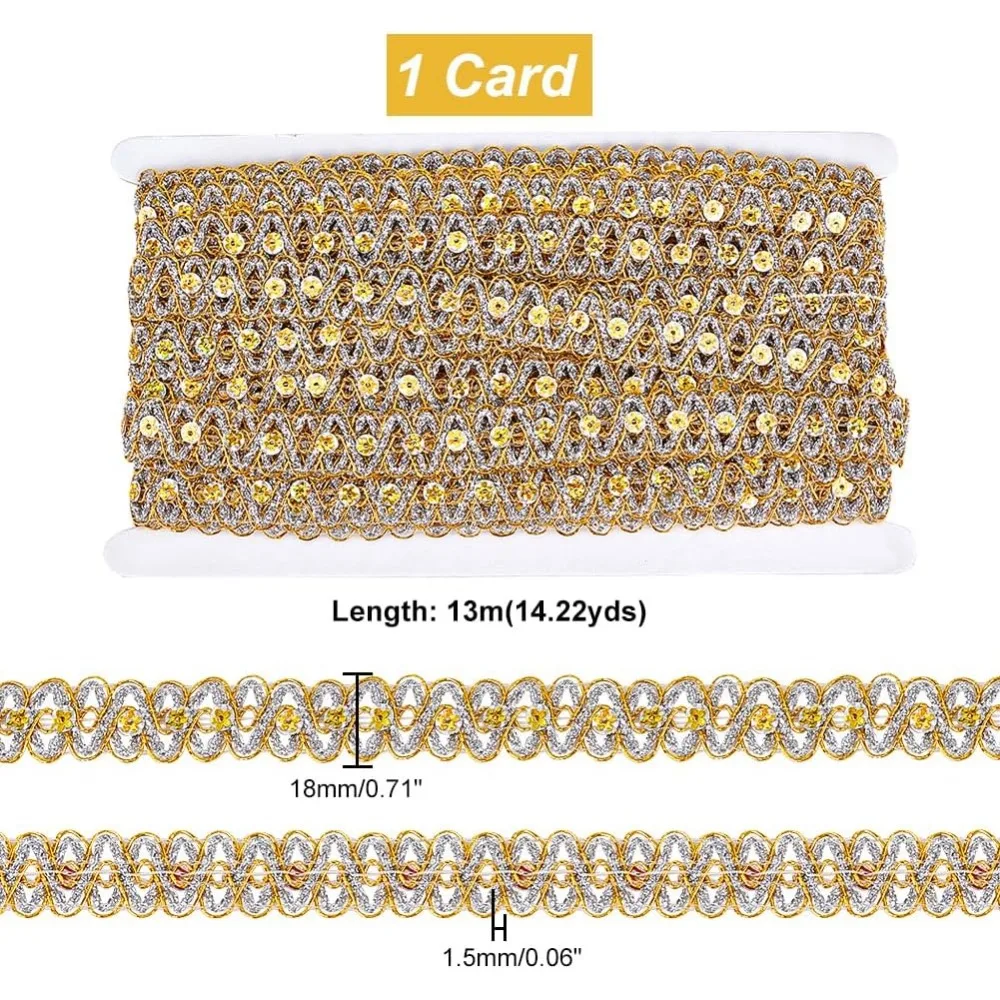 14 Yard Gold Sequin Metallic Braid Trim Glitter Paillette Lace Applique Spangle Sequins Sewing Paillette Flat Glitter Fabric