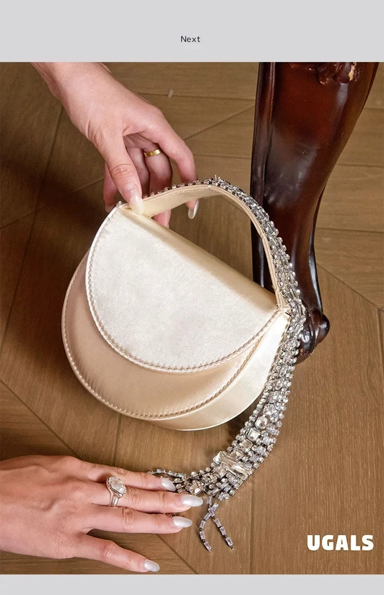 Luxury Satin Banquet Bag Women Handbag Glitter Rhinestones Diamond Tassel Evening Bag Wedding Party Clutch Purse Shoulder Bag view 5