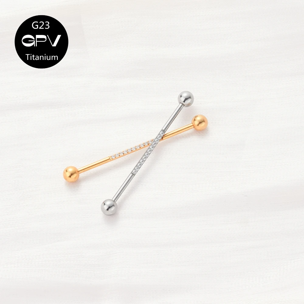 G23 F136 Earrings Extra-Long Bilateral Piercing Titanium Piercing Jewelry Inlaid Zircon Monogonal Ear Bone Nail Bridge Rod