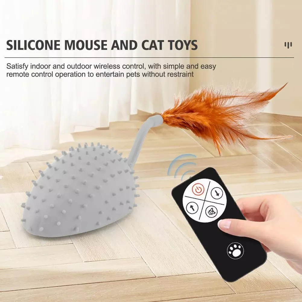 Interactive Cat Toys Remote Control Electric Cat Toy Mouse Motion Activated Automatic Moving Mouse with Feather Tail and Light