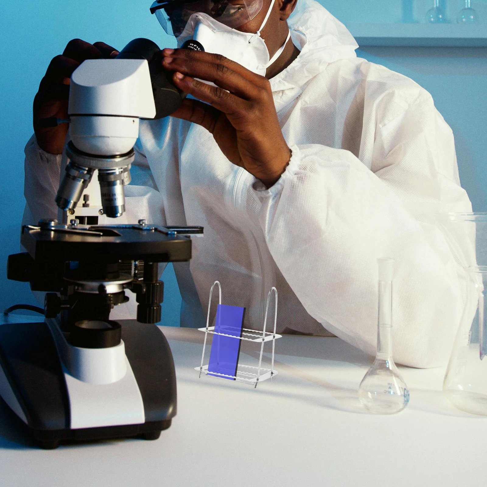 Stainless Steel Staining Rack 26 Positions Compact Laboratory Microscope Slides Storage Holder Slide Staining Tool