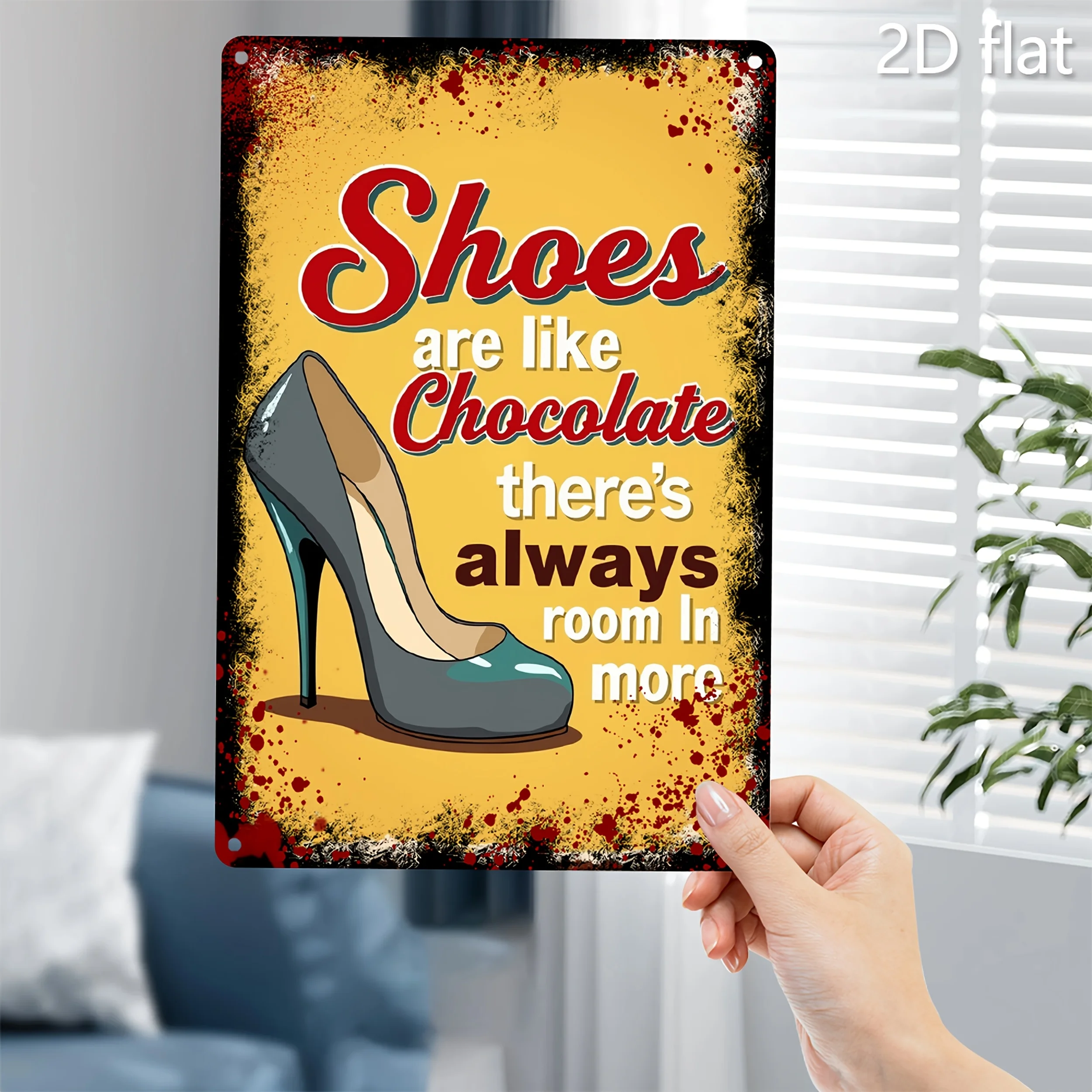 2D Flat, 2D Flat, A Humorous Metal Wall Sign Featuring a 2D Flat Design of Shoes Resembling Chocolate, Perfect for Decorating