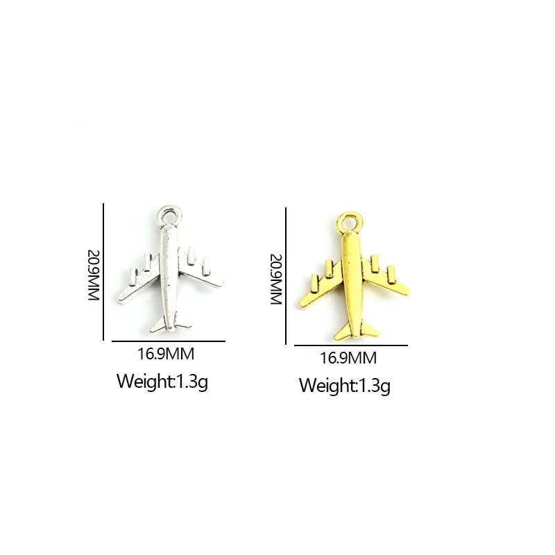 20pcs Retro Style Airplane Charms Necklace Bracelet Keychain Travel Aircraftplane Pendants DIY Ornaments Alloy Accessories