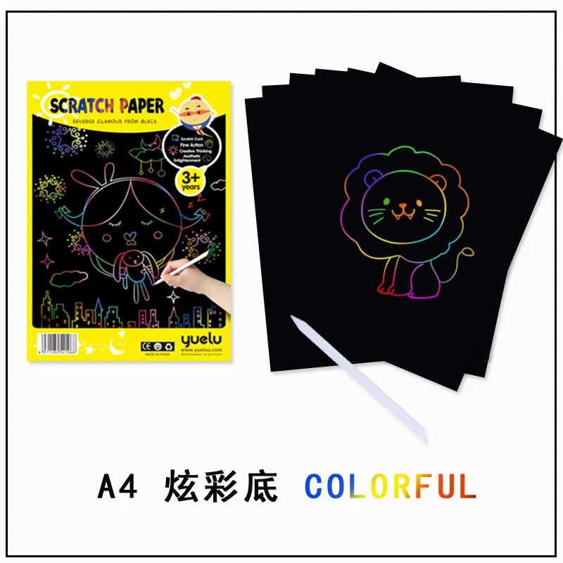 Drawing Toys Craft Rainbow Scratch Notes Scratch Art Paper Cards Magic Painting Paper with Drawing Stick for Kids Toy Children