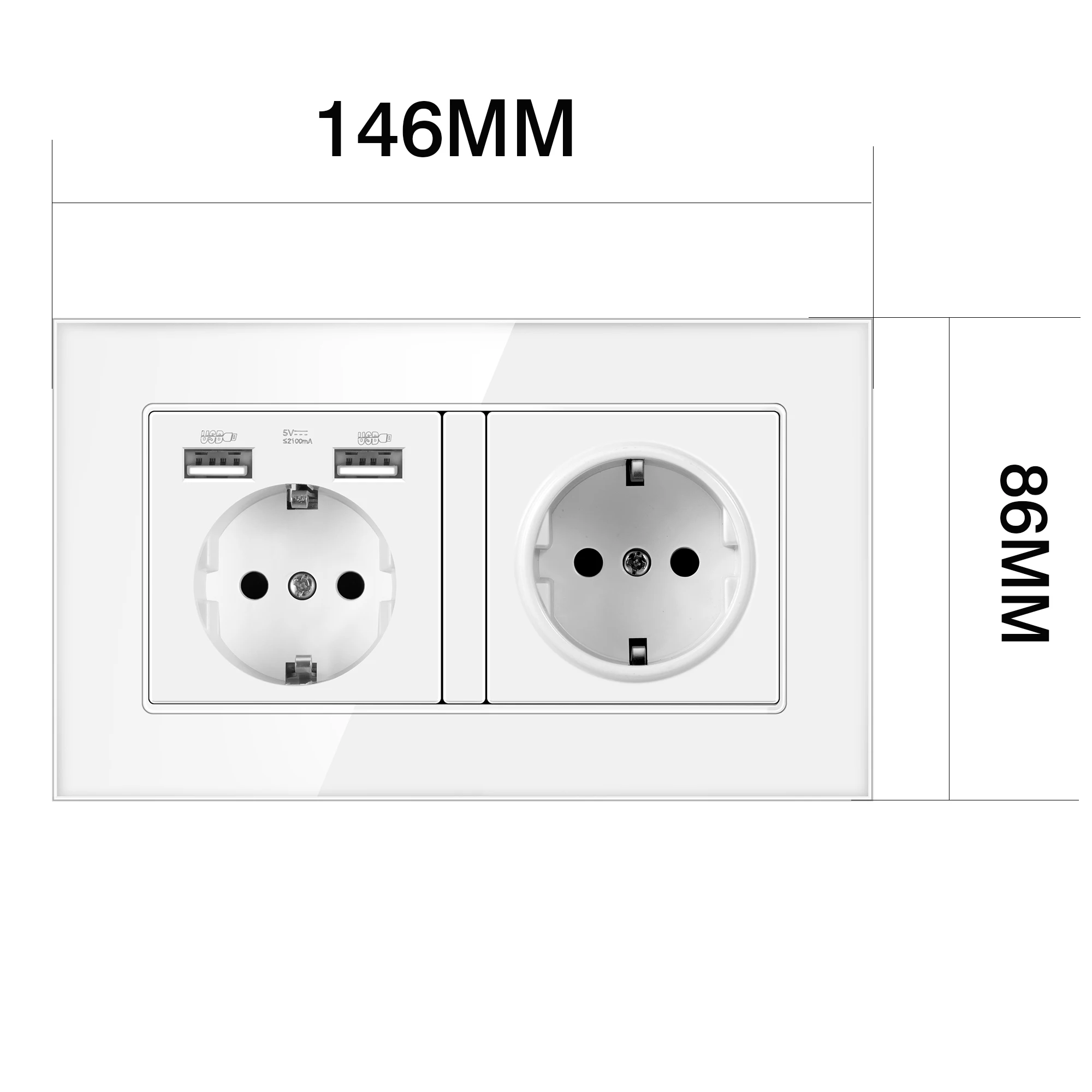 Moko Technology 16A EU Wall Power Socket with LED Indicator Grounded 16A Electrical Plug Double USB Socket CE OEM
