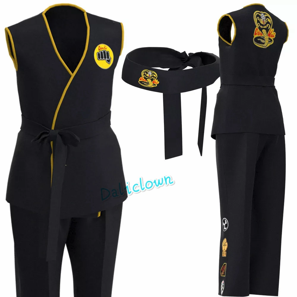 The Karate Kid Daniel LaRusso Johnny unge Black Karate Uniform fascia Cobra Kai Costume Cosplay per bambini bambino adulto