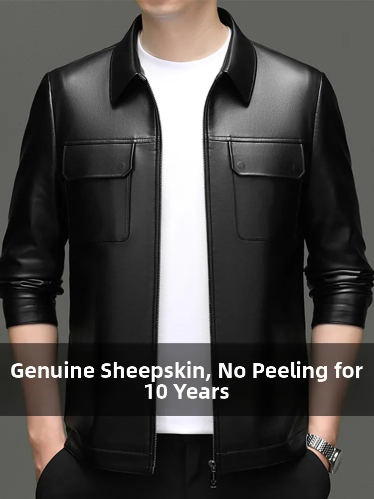 

Haining 2025 New Men's Leather Jacket Thin Motorcycle Sheepskin Coat Autumn Fashion Urban Business Casual Short Style Zipper