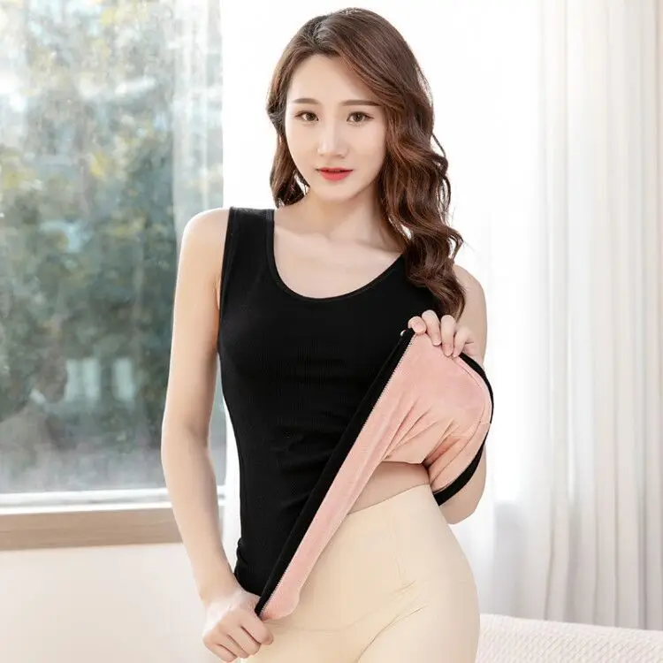 

thermal shirts woman for the cold Underwear Top Seamless Plus Velvet Shirt Sleeveless Vest Warm Female Undershirt