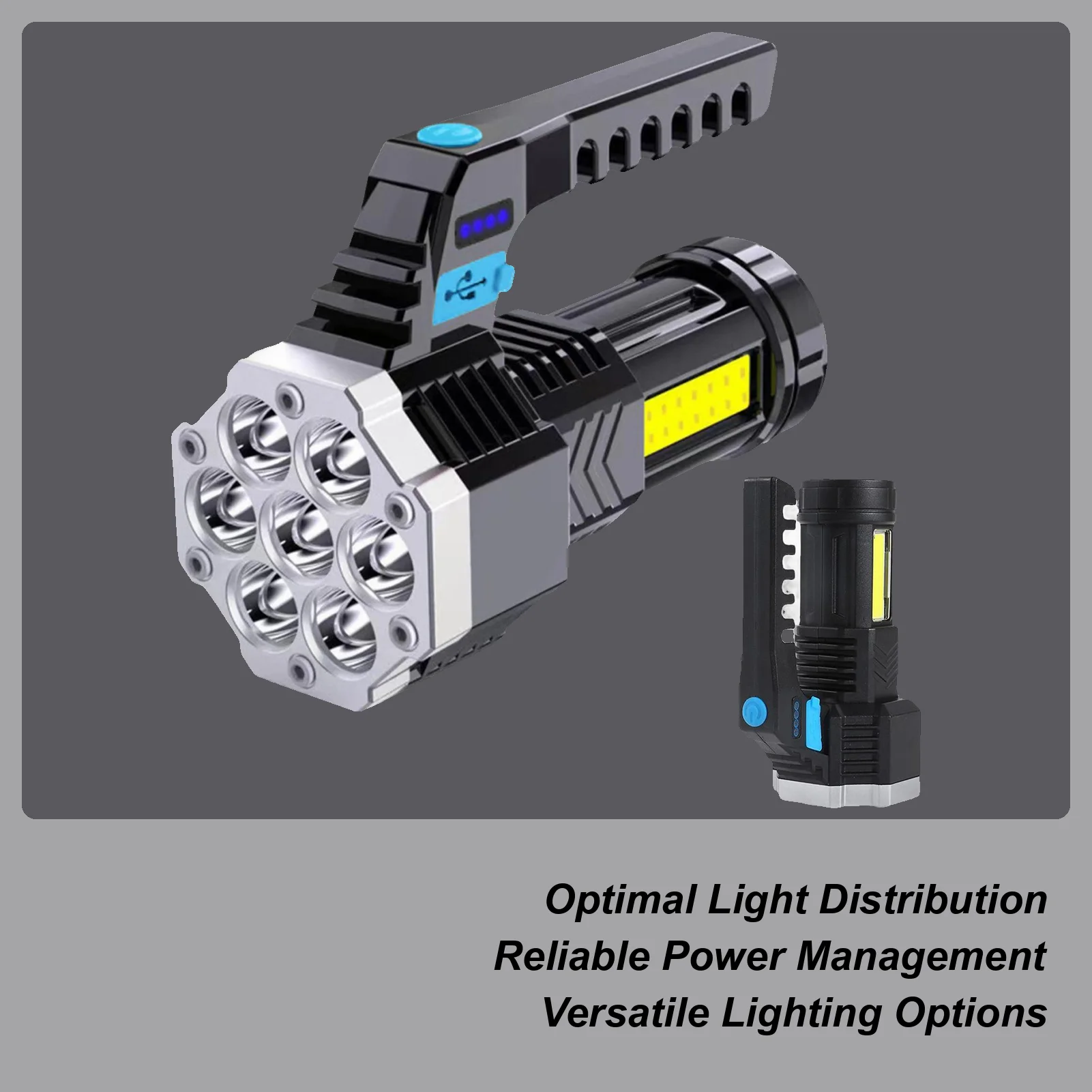 Flashlight Rechargeable 4 Modes Super Bright Torch 7 LED USB Rechargeable Torch Outdoor for Camping Outdoor Hiking Power Outage