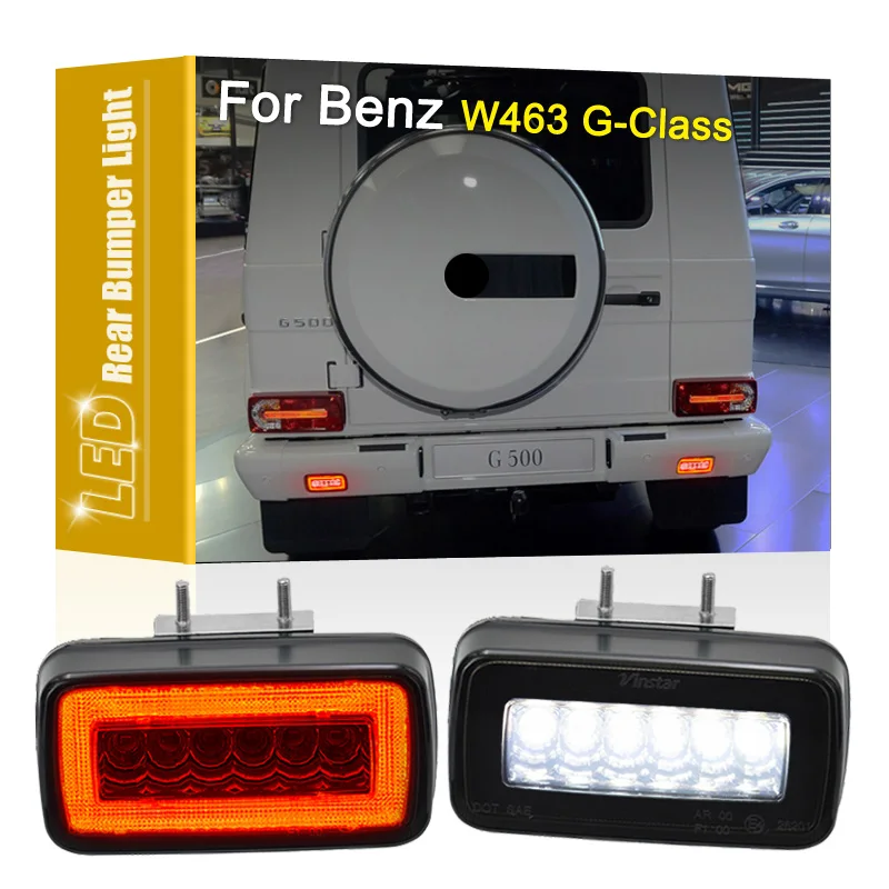 

2Pcs Smoked Lens LED Rear Bumper Red Fog Light White Backup Reversing Light For Benz W463 G500 G550 G63 G55 AMG 1986-2018