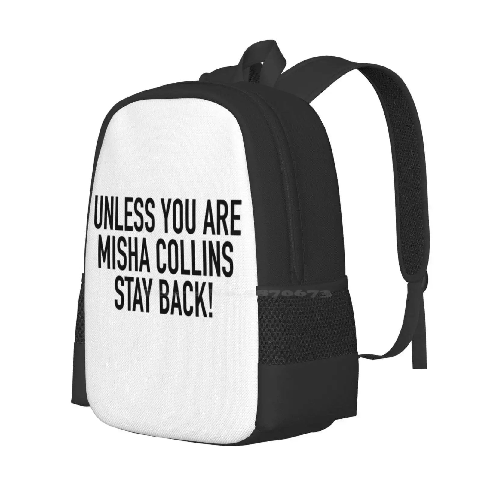 Unless You Are Misha Collins , Stay Back! School Bags Travel Laptop Backpack Spn Family Castiel Dean Winchester Sam Winchester