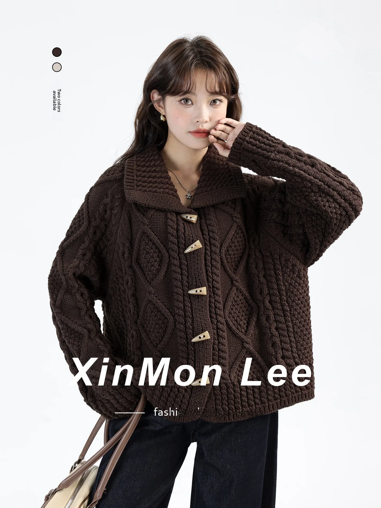 

Laid-ba Винтажный трикотаж с воротником и пуговицами, повседневный мягкий длинный открытый кардиган светящийся свитер, верхняя одежда, вязаная зимняя женская одежда...