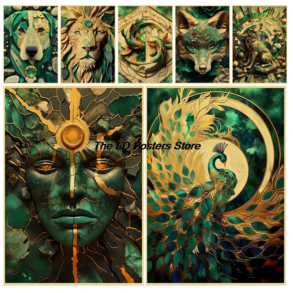 

Abstract Green Mural Poster Kraft Paper Fun Animal Stone Carving Printing Skateboarding Fashion Coffee Art Picture Poster