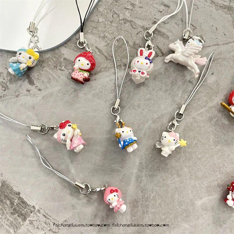 1set Hello Kitty Sanrio ciondolo per telefono Anime Kawaii Fun zaino fai da te portachiavi accessori per le donne Cartoon decorazioni carine regalo