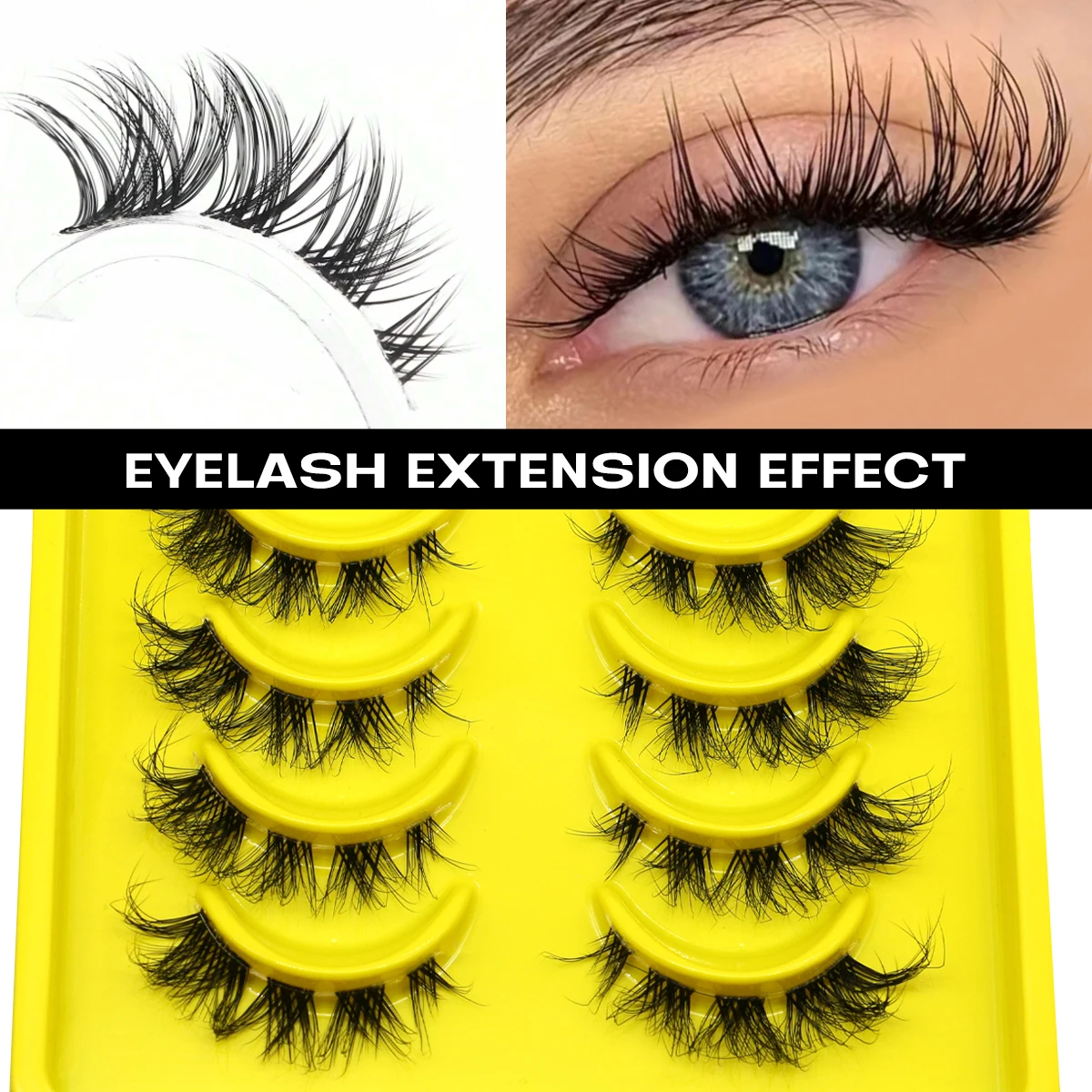 GROINNEYA Cat Eye Lashes Faux Mink Eyelashes Winged End Eye Elongated Eyelashes Cross Wispy Full Strip Lashes Eyelash Extension