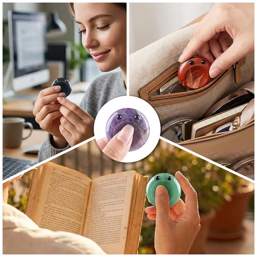 Cute Natural Crystal Worry Stone with Eyes Pocket Thumb Stone Anxiety Stress Relief Massage Gemstone Healing Reiki Decor Gift